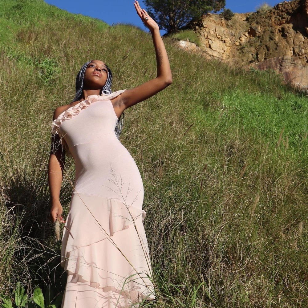 Handmade Blush Boudoir Asymmetrical Chiffon Tiered Dress by Ginger Mary